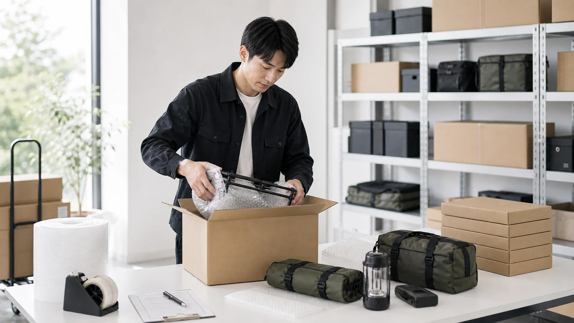 MAKTAのライフスタイル用品を丁寧に梱包するスタッフ